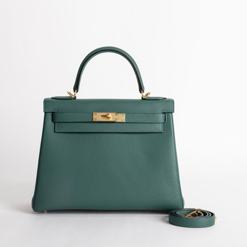 KELLY 28 TOGO LEATHER MALACHITE WITH GOLD HARDWARE (GHW)