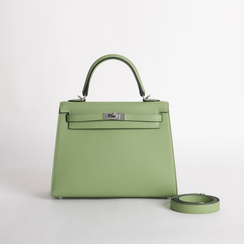 KELLY 25 EPSOM LEATHER VERT CRIQUET WITH PALLADIUM HARDWARE (PHW)