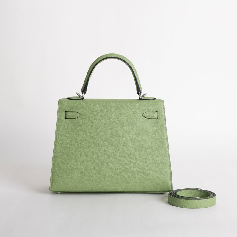 KELLY 25 EPSOM LEATHER VERT CRIQUET WITH PALLADIUM HARDWARE (PHW)