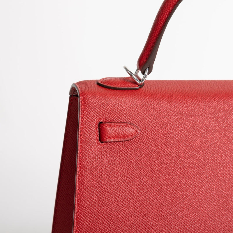 KELLY 25 EPSOM LEATHER ROUGE CASAQUE WITH PALLADIUM HARDWARE (PHW)