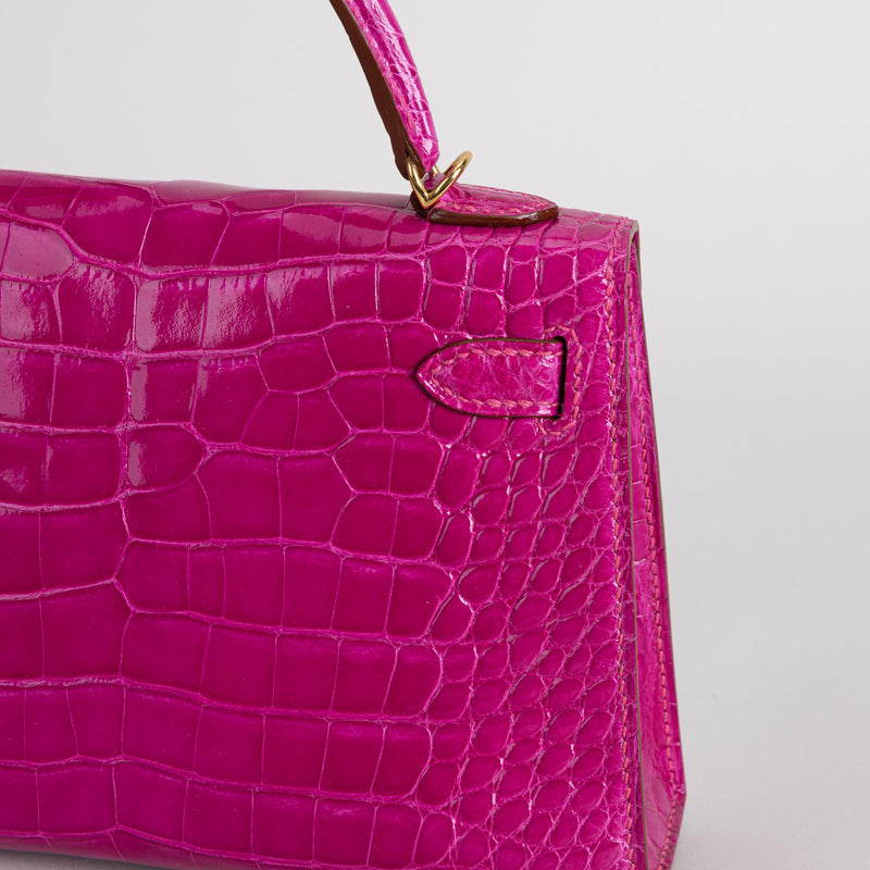 MINI KELLY II (20) SHINY (LISSE) MISSISSIPPIENSIS ALLIGATOR LEATHER ROSE SCHEHERAZADE WITH GOLD HARDWARE (GHW)