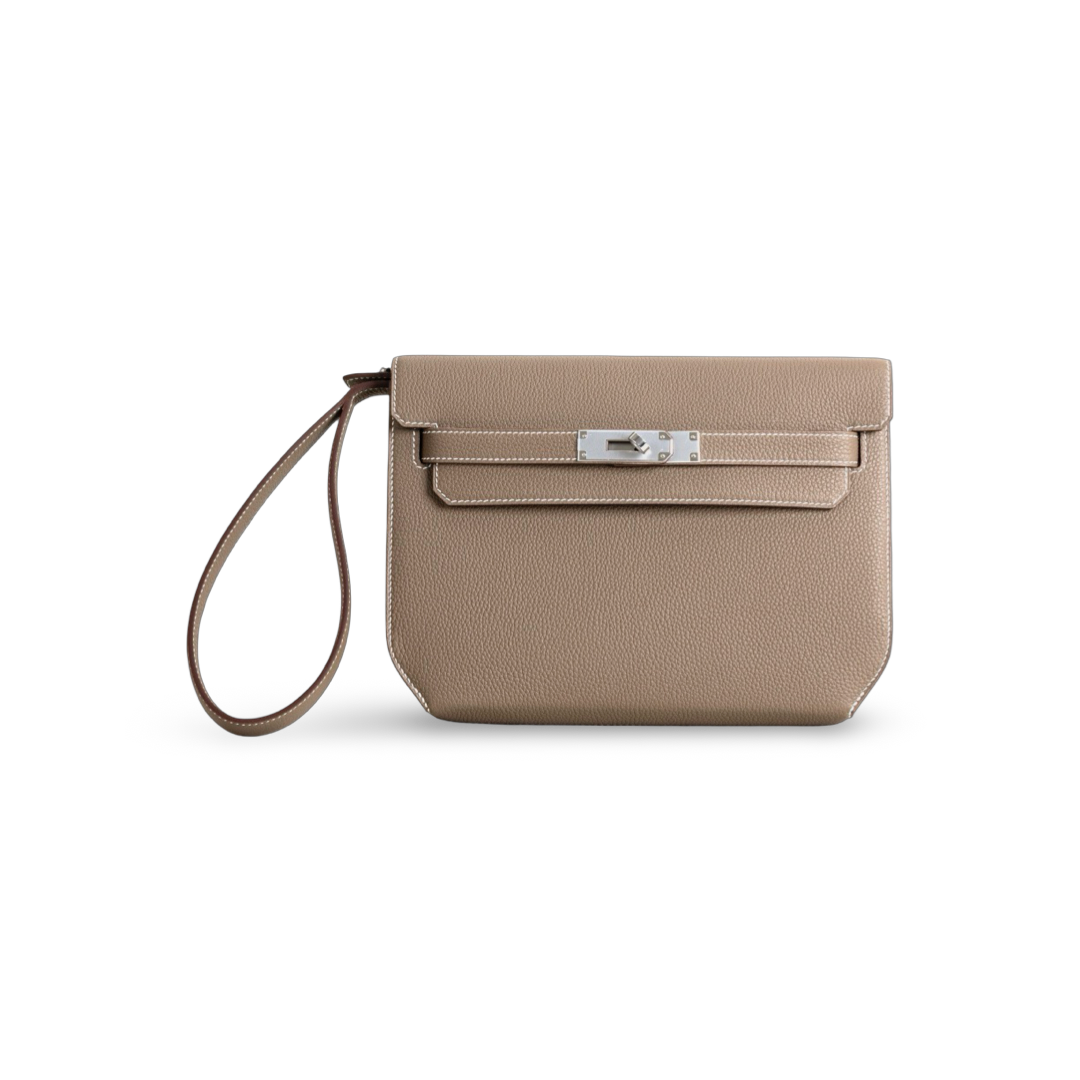 KELLY DEPECHES 25 TOGO LEATHER ETOUPE WITH PALLADIUM HARDWARE (PHW)