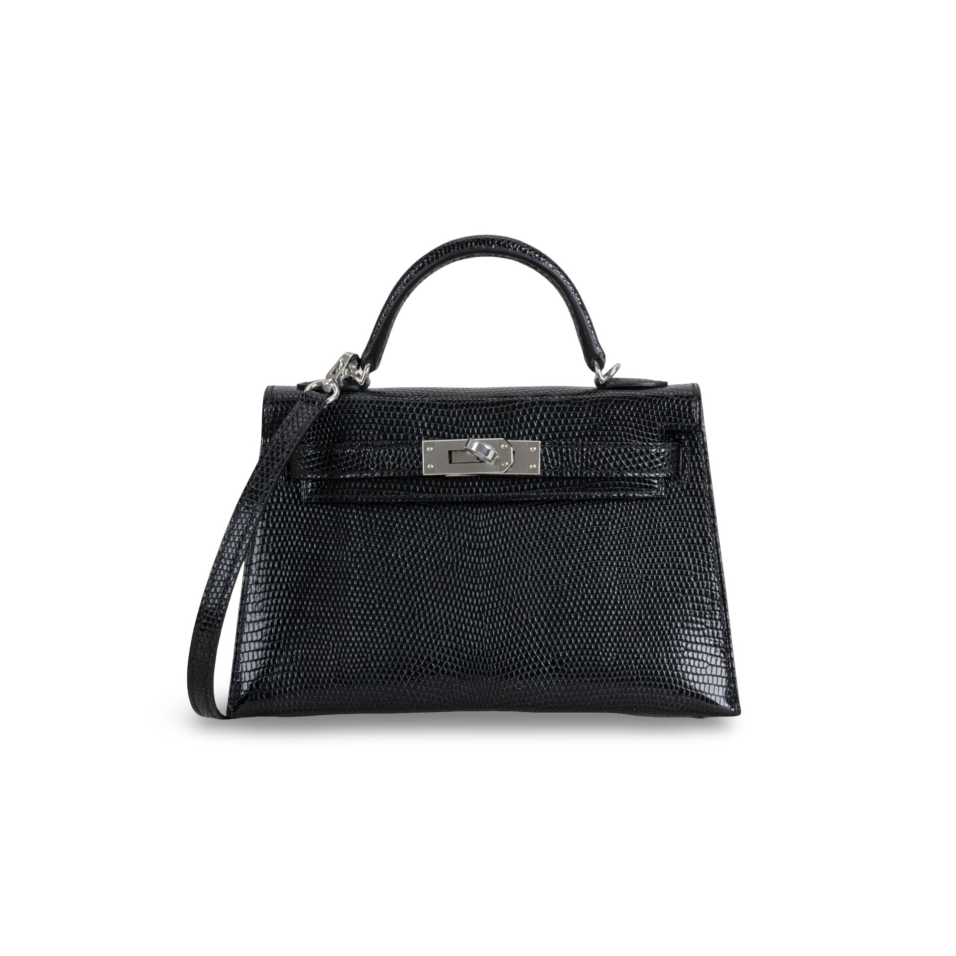 MINI KELLY II (20) LIZARD LEATHER NOIR (BLACK) WITH PALLADIUM HARDWARE (PHW)