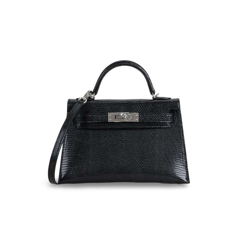 MINI KELLY II (20) LIZARD LEATHER NOIR (BLACK) WITH PALLADIUM HARDWARE (PHW)
