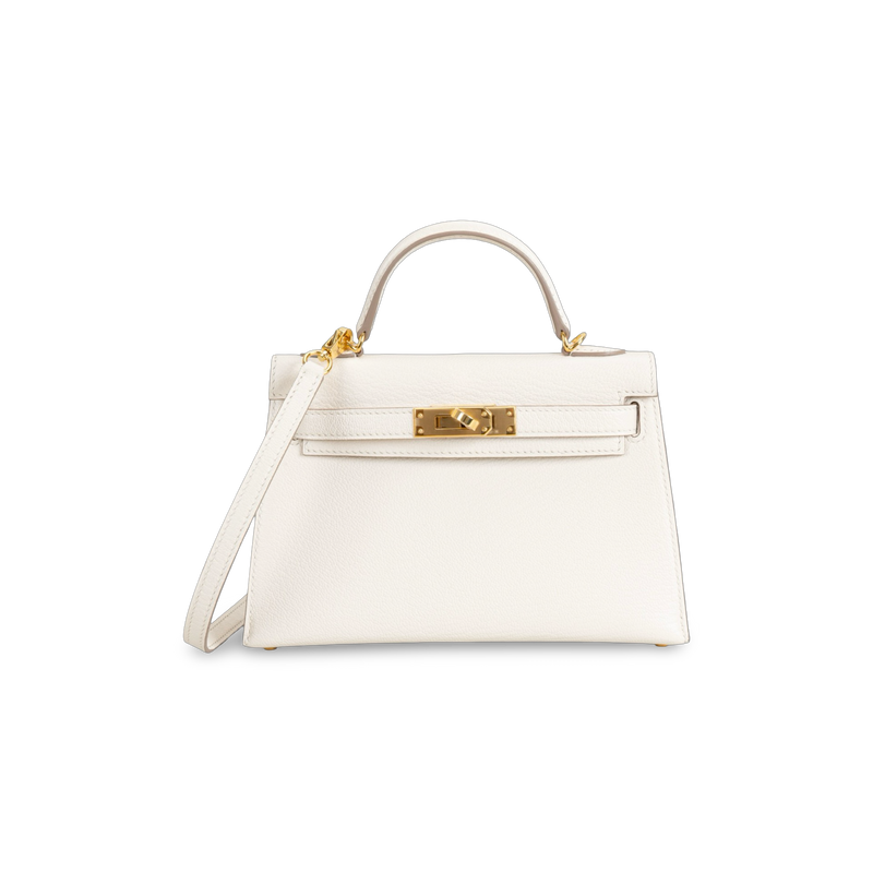 MINI KELLY II (20) CHEVRE LEATHER CRAIE WITH GOLD HARDWARE (GHW)