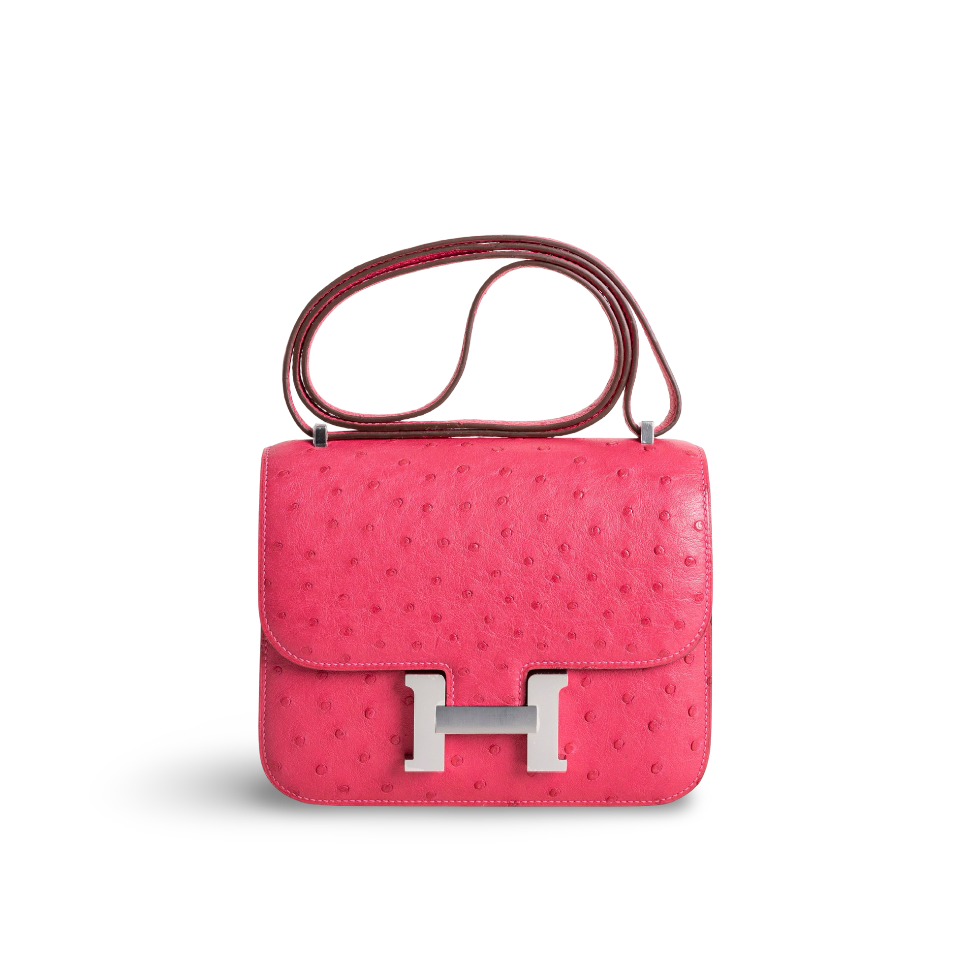 CONSTANCE 18 (MINI) OSTRICH LEATHER ROSE TYRIEN WITH PALLADIUM HARDWARE (PHW)