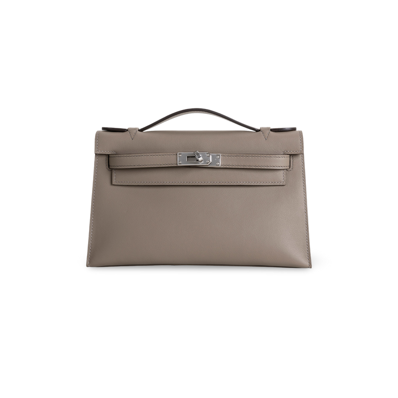 KELLY POCHETTE SWIFT LEATHER GRIS ASPHALTE WITH PALLADIUM HARDWARE (PHW)