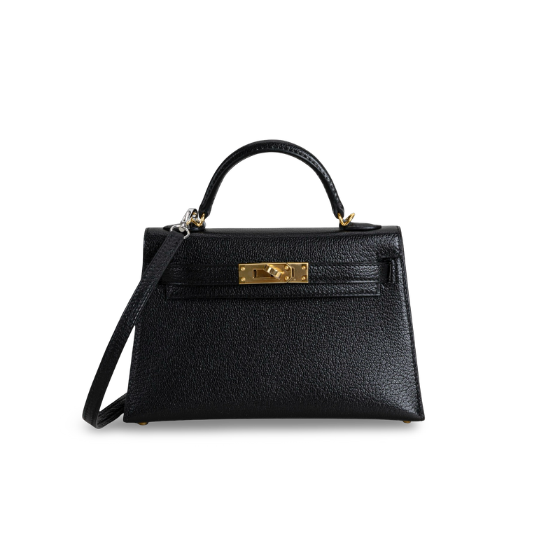 MINI KELLY II (20) CHEVRE LEATHER NOIR (BLACK) WITH GOLD HARDWARE (GHW)