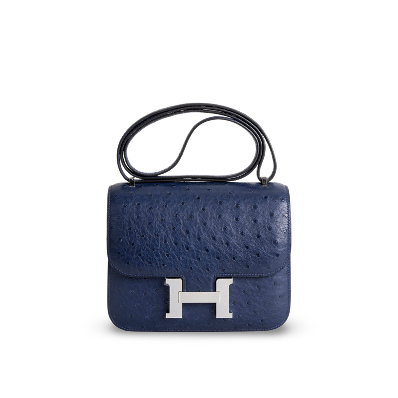 CONSTANCE 18 (MINI) OSTRICH LEATHER BLEU SAPHIR WITH PALLADIUM HARDWARE (PHW)