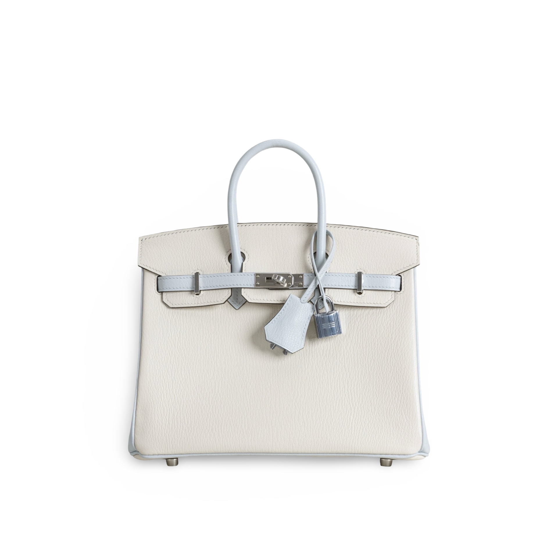 BIRKIN 25 CHEVRE LEATHER HORSESHOE STAMP (HSS) BI-COLOR BETON & BLEU BRUME WITH PALLADIUM HARDWARE (PHW)