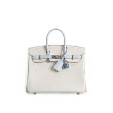 BIRKIN 25 CHEVRE LEATHER HORSESHOE STAMP (HSS) BI-COLOR BETON & BLEU BRUME WITH PALLADIUM HARDWARE (PHW)