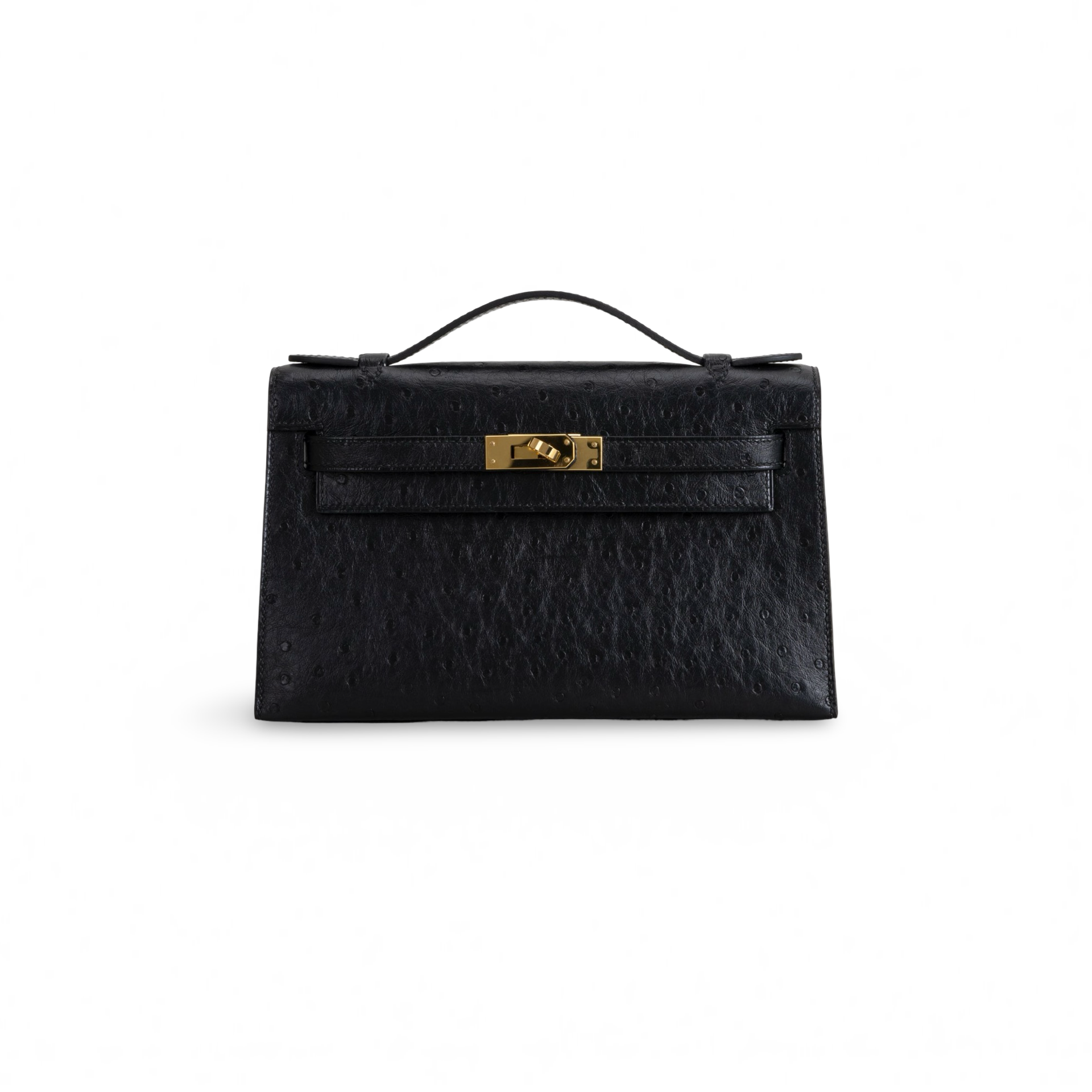 KELLY POCHETTE OSTRICH LEATHER NOIR (BLACK) WITH GOLD HARDWARE (GHW)
