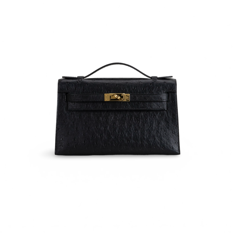 KELLY POCHETTE OSTRICH LEATHER NOIR (BLACK) WITH GOLD HARDWARE (GHW)