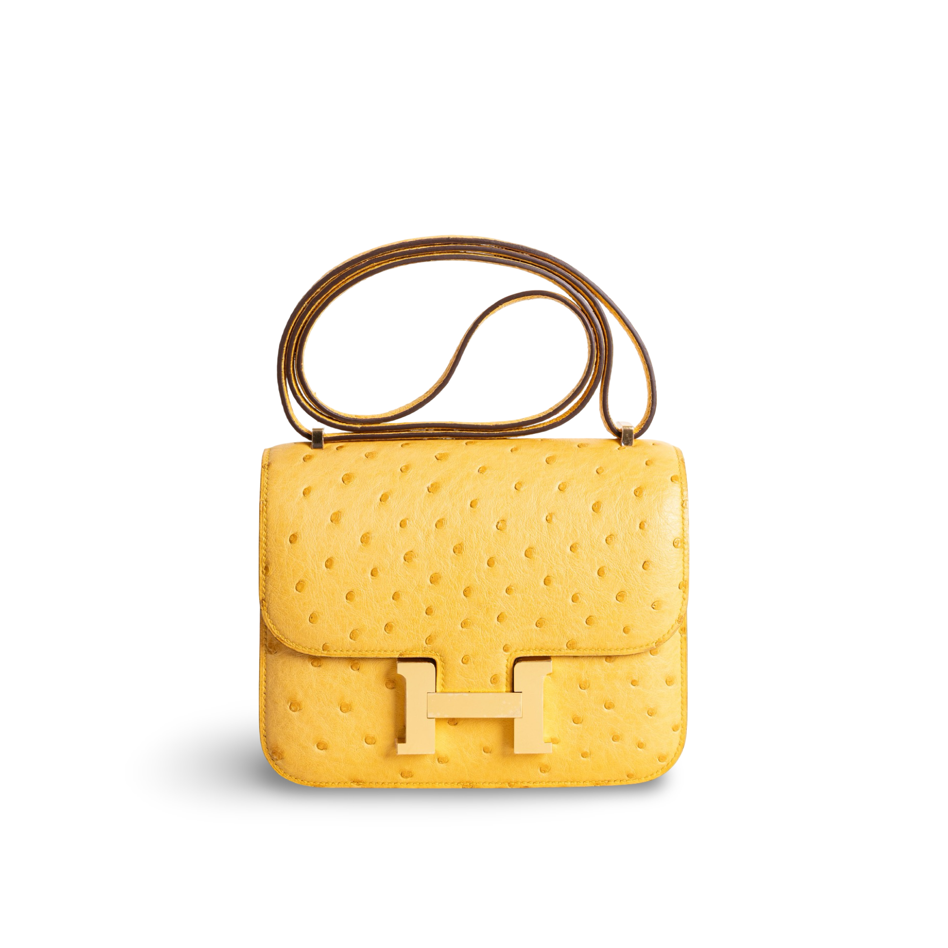 CONSTANCE 18 (MINI) OSTRICH LEATHER JAUNE AMBRE WITH GOLD HARDWARE (GHW)