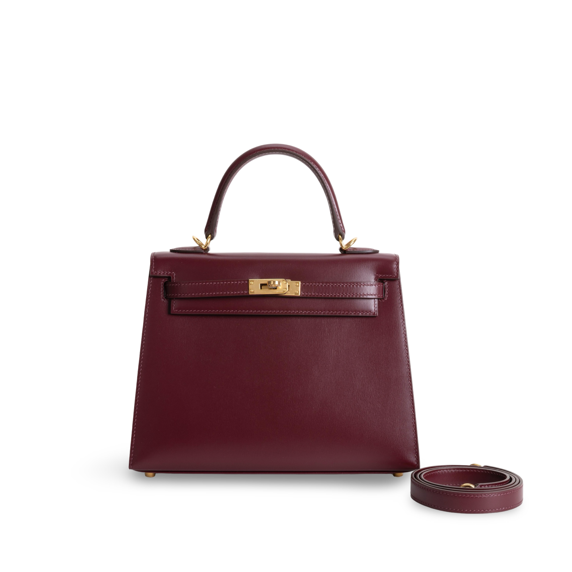 KELLY 25 BOX CALF LEATHER BORDEAUX WITH GOLD HARDWARE (GHW)