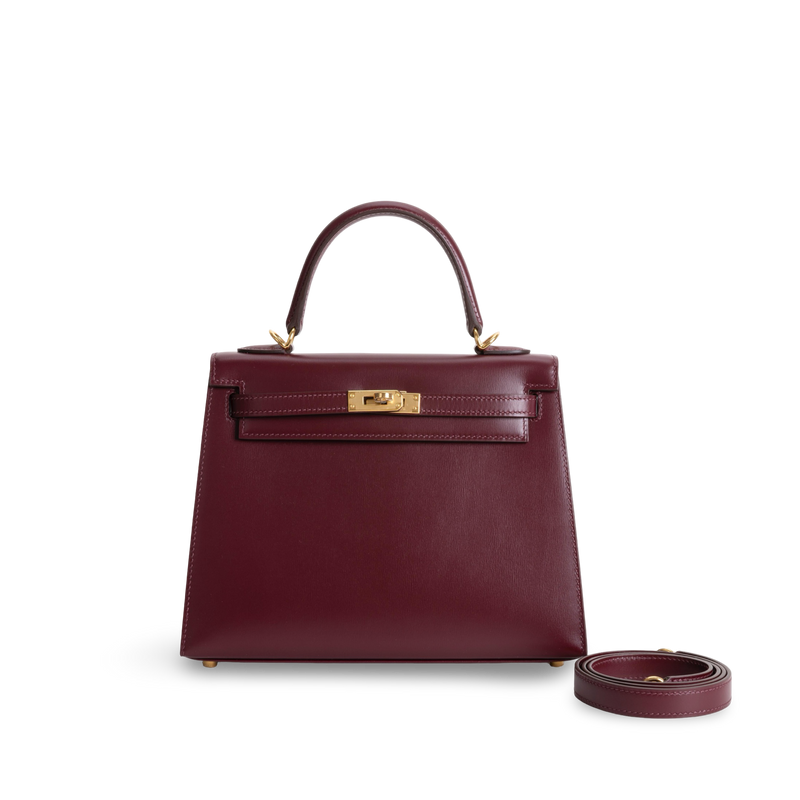 KELLY 25 BOX CALF LEATHER BORDEAUX WITH GOLD HARDWARE (GHW)