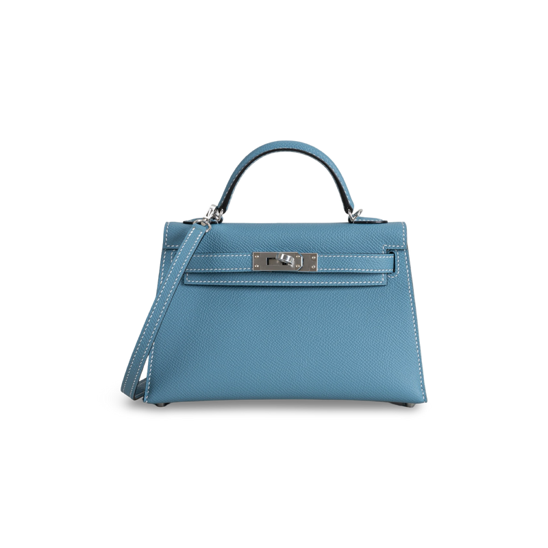 MINI KELLY II (20) EPSOM LEATHER BLEU JEAN WITH PALLADIUM HARDWARE (PHW)
