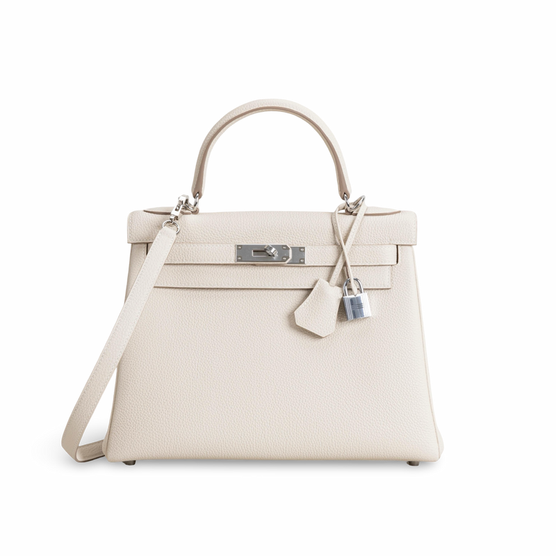 KELLY 28 TOGO LEATHER CRAIE WITH PALLADIUM HARDWARE (PHW)