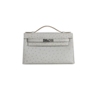 KELLY POCHETTE OSTRICH LEATHER GRIS PERLE WITH PALLADIUM HARDWARE (PHW)