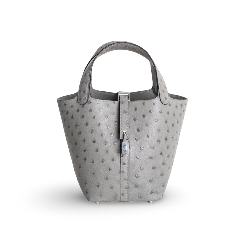 PICOTIN 18 LOCK OSTRICH LEATHER GRIS MEYER WITH PALLADIUM HARDWARE (PHW)