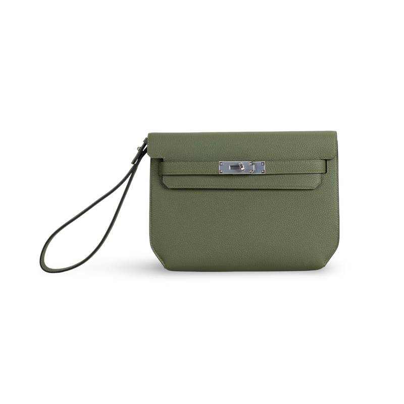 KELLY DEPECHES 25 TOGO LEATHER VERT OLIVE WITH PALLADIUM HARDWARE (PHW)