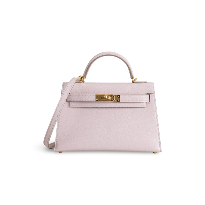 MINI KELLY II (20) CHEVRE LEATHER ROSE DARLING WITH GOLD HARDWARE (GHW)