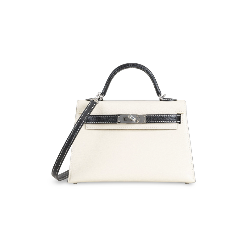 MINI KELLY II (20) CHEVRE LEATHER HORSESHOE STAMP (HSS) CRAIE & NOIR (BLACK) WITH PALLADIUM HARDWARE (PHW)