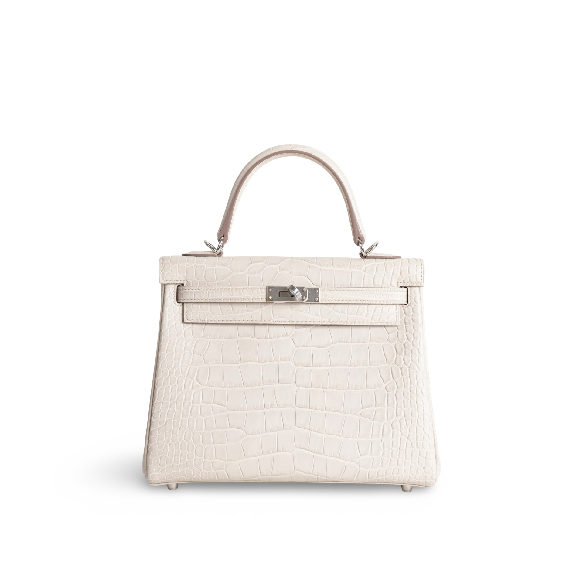 KELLY 25 MATTE MISSISSIPPIENSIS ALLIGATOR LEATHER BETON WITH PALLADIUM HARDWARE (PHW)