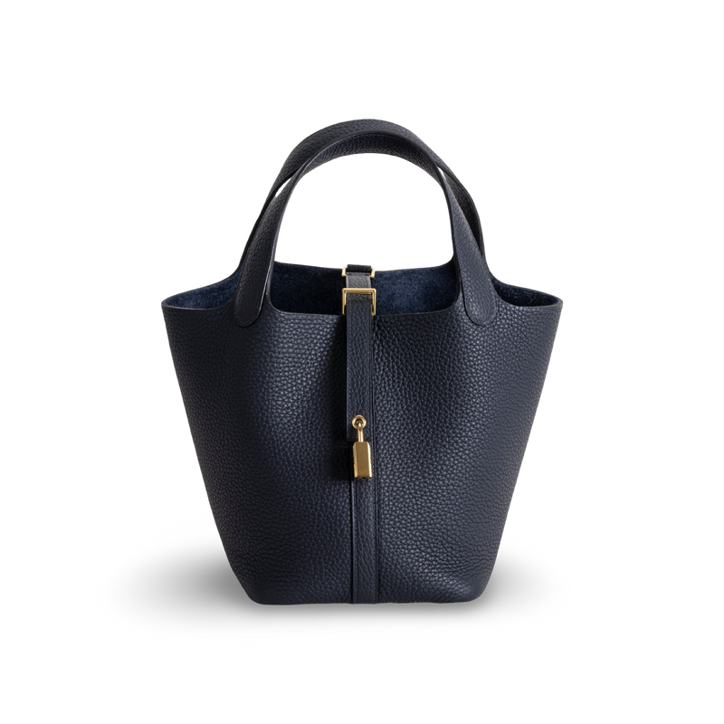 PICOTIN 18 LOCK CLEMENCE LEATHER BLEU NUIT WITH GOLD HARDWARE (GHW)