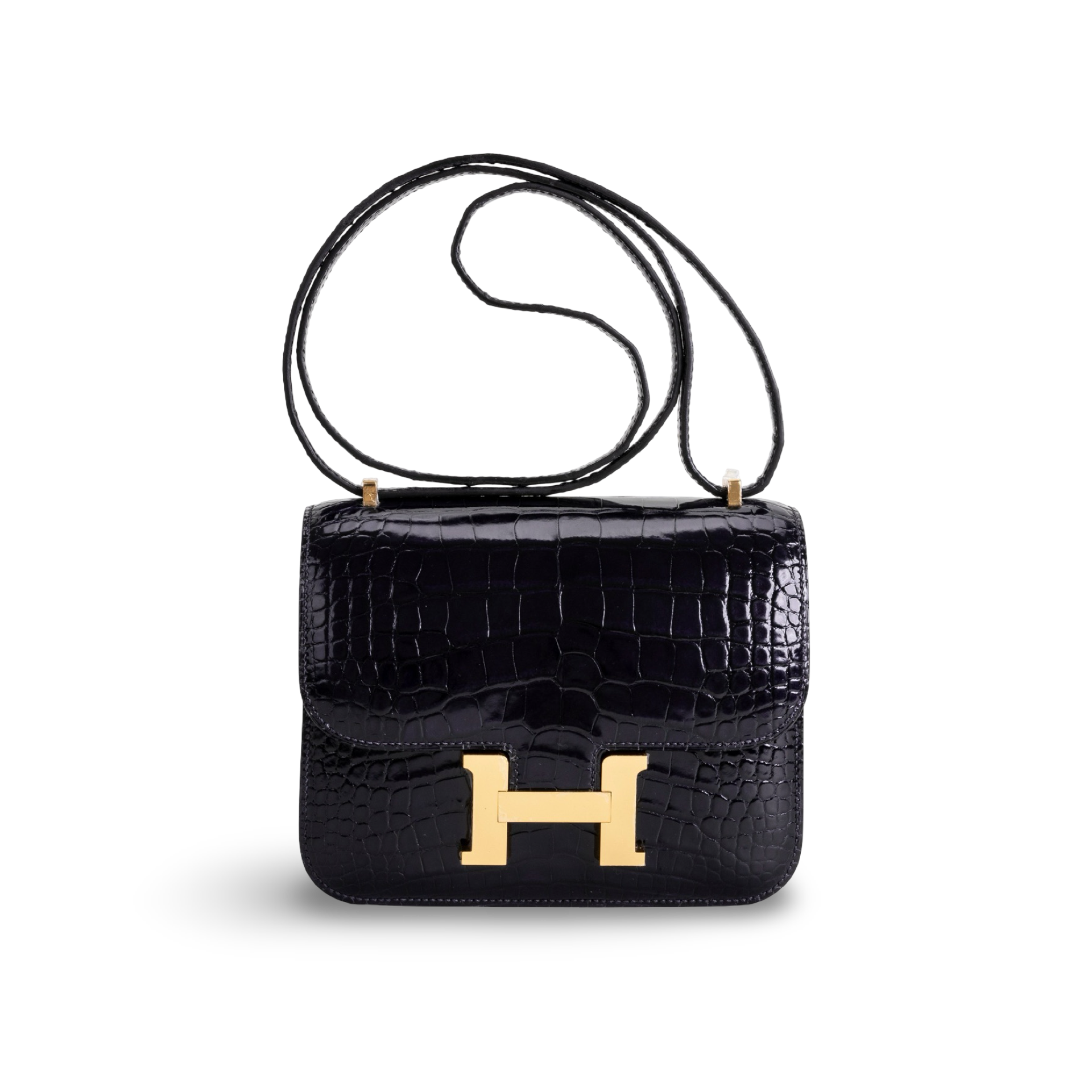 CONSTANCE 18 (MINI) SHINY MISSISSIPPIENSIS ALLIGATOR LEATHER NOIR (BLACK) WITH GOLD HARDWARE (GHW)