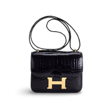CONSTANCE 18 (MINI) SHINY MISSISSIPPIENSIS ALLIGATOR LEATHER NOIR (BLACK) WITH GOLD HARDWARE (GHW)