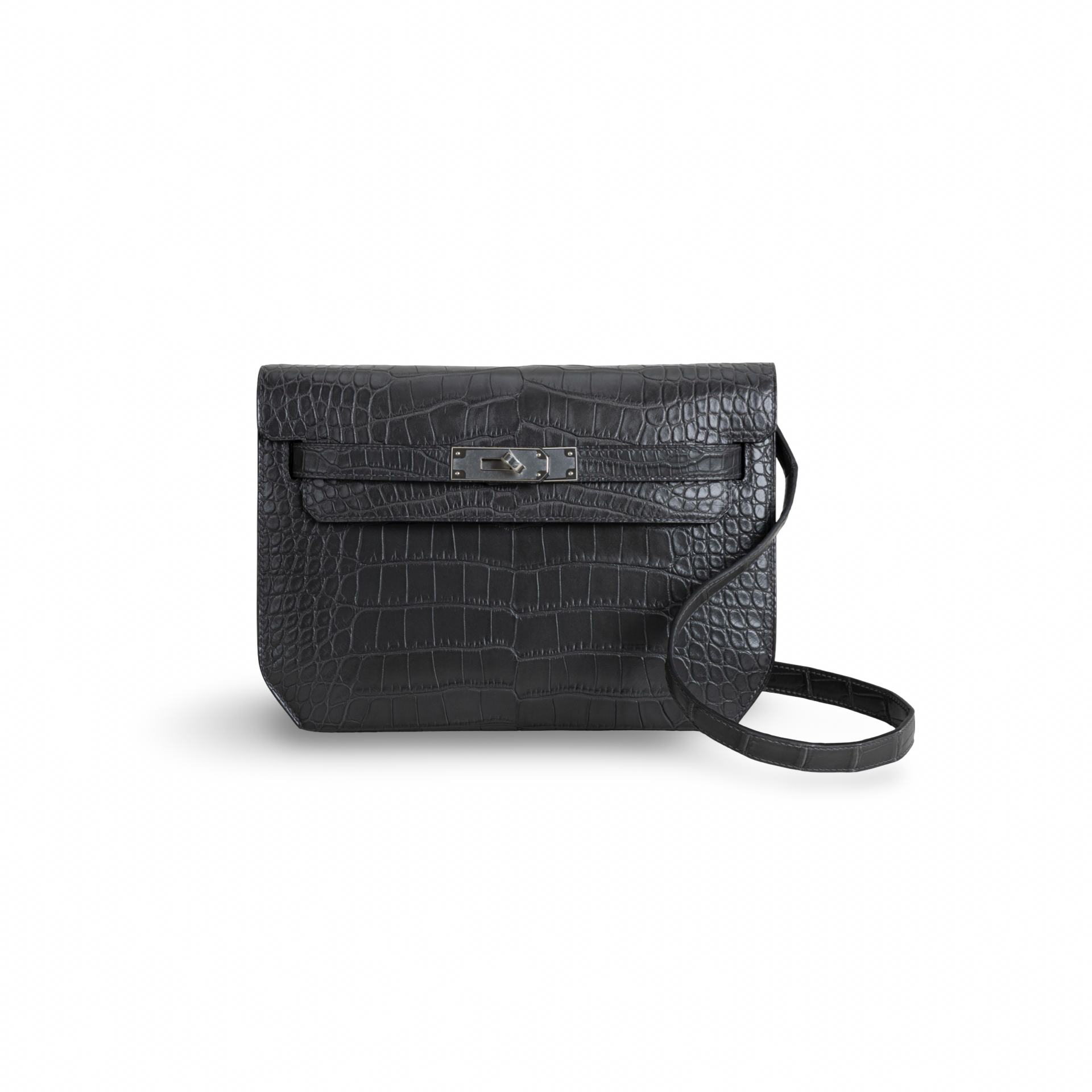 KELLY DEPECHES 25 MATTE MISSISSIPPIENSIS ALLIGATOR LEATHER GRAPHITE WITH PALLADIUM HARDWARE (PHW)