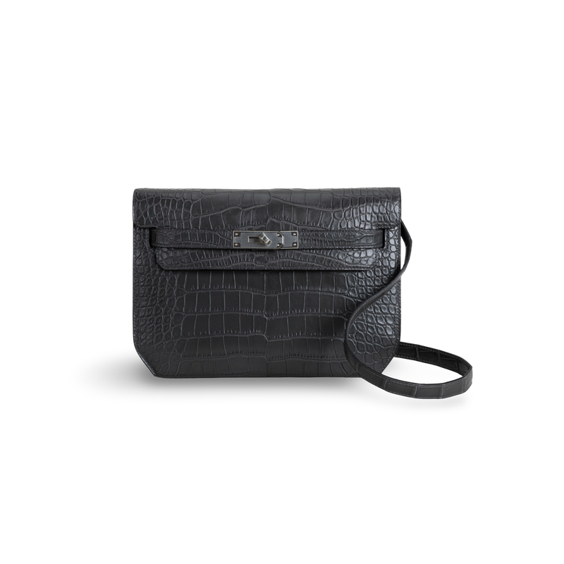 KELLY DEPECHES 25 MATTE MISSISSIPPIENSIS ALLIGATOR LEATHER GRAPHITE WITH PALLADIUM HARDWARE (PHW)