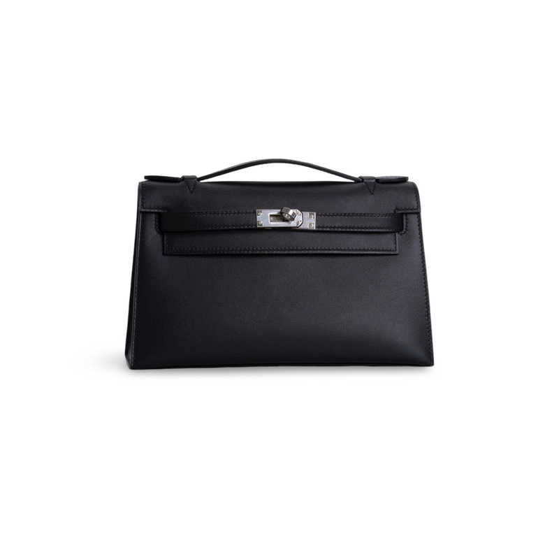 KELLY POCHETTE SWIFT LEATHER NOIR (BLACK) WITH PALLADIUM HARDWARE (PHW)