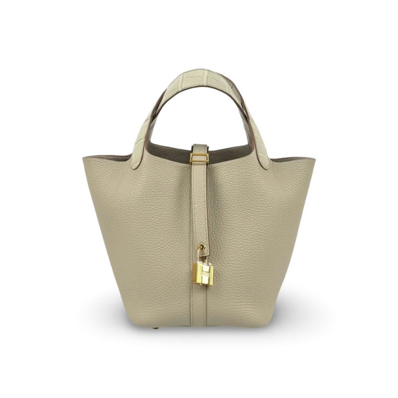 PICOTIN 18 TOUCH CLEMENCE LEATHER & MATTE MISSISSIPPIENSIS ALLIGATOR BETON WITH GOLD HARDWARE (GHW)