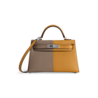 MINI KELLY II (20) CASAQUE EPSOM LEATHER SESAME & ETOUPE & BLEU INDIGO WITH PALLADIUM HARDWARE (PHW)