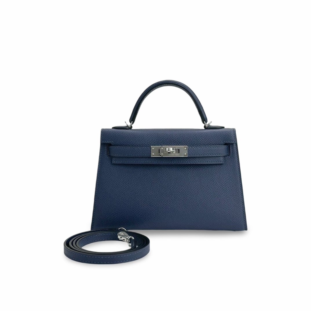 MINI KELLY II (20) EPSOM LEATHER BLEU SAPHIRE WITH PALLADIUM HARDWARE (PHW)