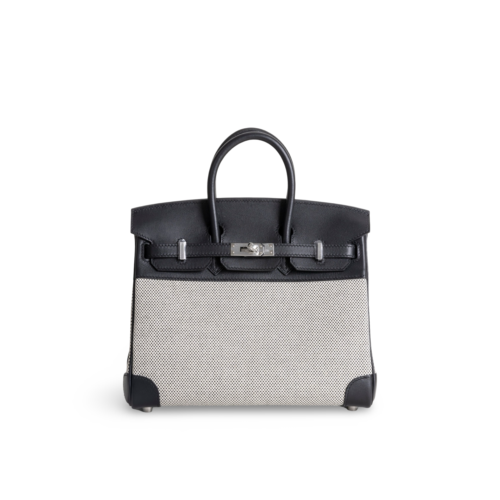 BIRKIN 25 ECRU TOILE SWIFT LEATHER NOIR (BLACK) WITH PALLADIUM HARDWARE (PHW)