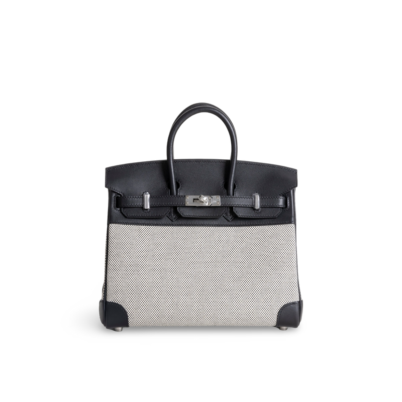 BIRKIN 25 ECRU TOILE SWIFT LEATHER NOIR (BLACK) WITH PALLADIUM HARDWARE (PHW)