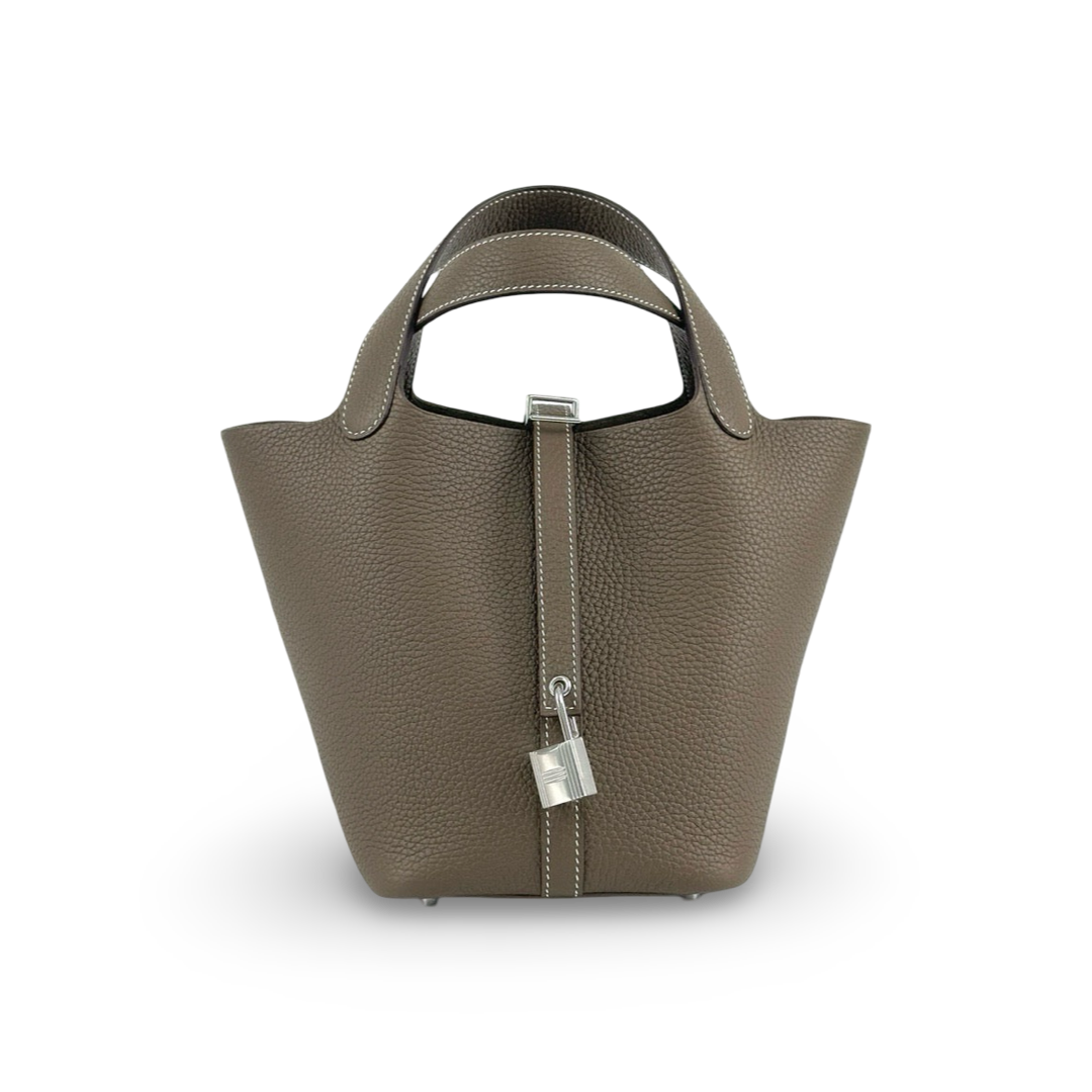 PICOTIN 18 LOCK CLEMENCE LEATHER ETOUPE WITH PALLADIUM HARDWARE (PHW)