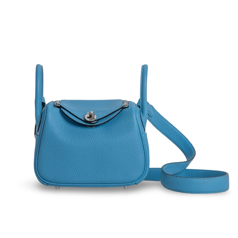 MINI LINDY 20 CLEMENCE LEATHER BLEU DU NORD WITH PALLADIUM HARDWARE (PHW)