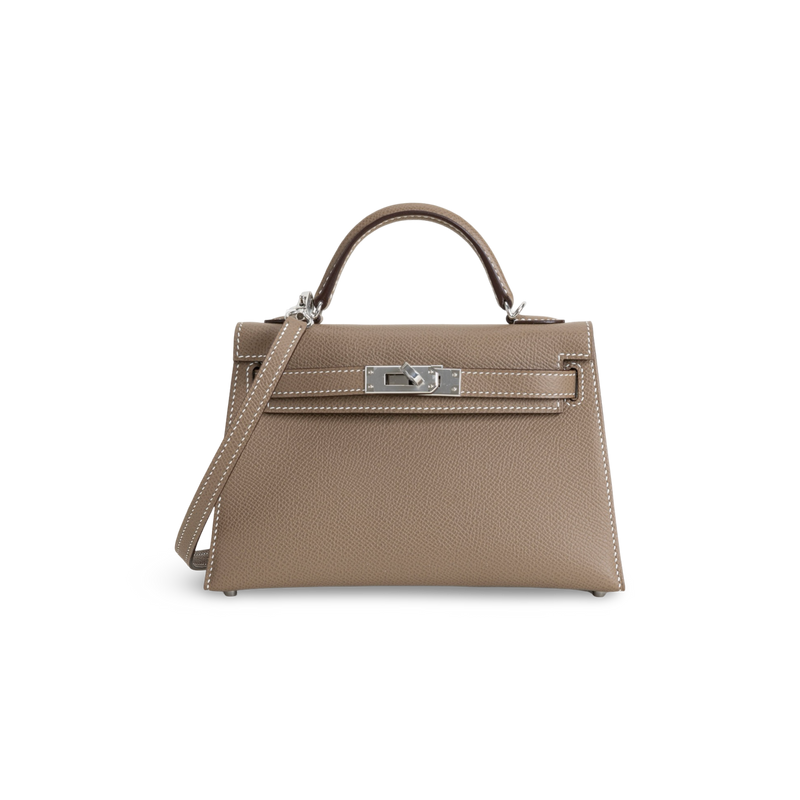 MINI KELLY II (20) EPSOM LEATHER ETOUPE WITH PALLADIUM HARDWARE (PHW)