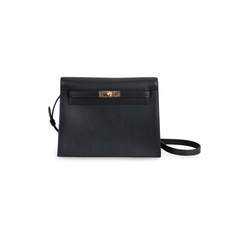 KELLY DANSE EVERCOLOR LEATHER NOIR (BLACK) WITH ROSE GOLD HARDWARE (RGHW)
