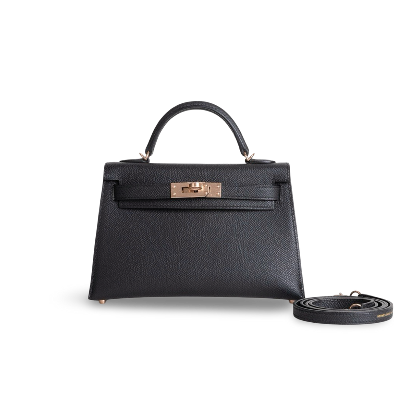 MINI KELLY II (20) EPSOM LEATHER NOIR (BLACK) WITH ROSE GOLD HARDWARE (RGHW)