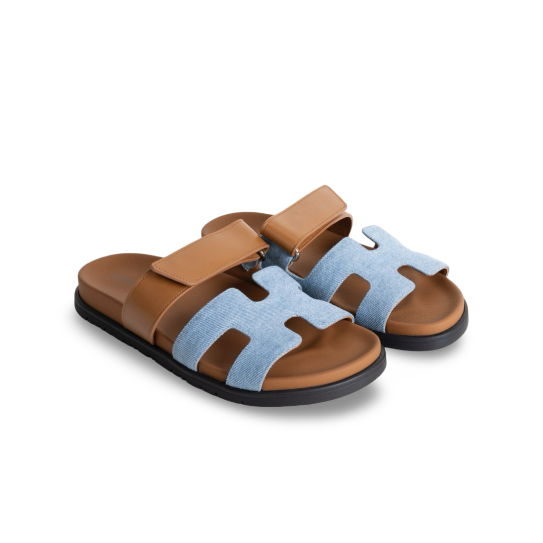 CHYPRE SANDALS CANVAS BLEU CLAIR & NATUREL