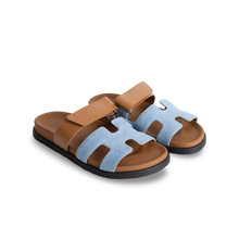 CHYPRE SANDALS CANVAS BLEU CLAIR & NATUREL