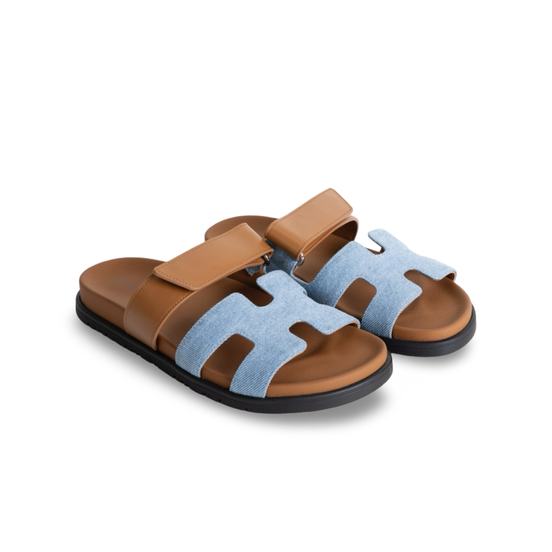 CHYPRE SANDALS CANVAS BLEU CLAIR & NATUREL