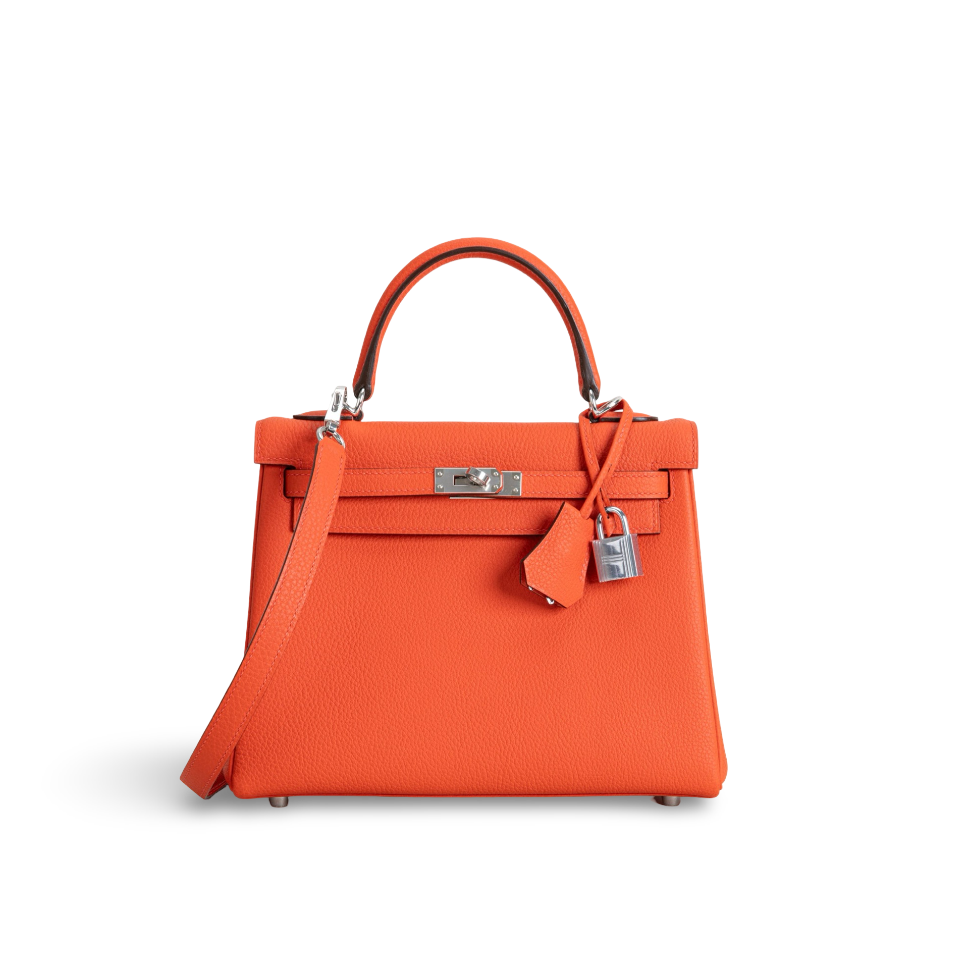 KELLY 25 TOGO LEATHER FEU ORANGE WITH PALLADIUM HARDWARE (PHW)