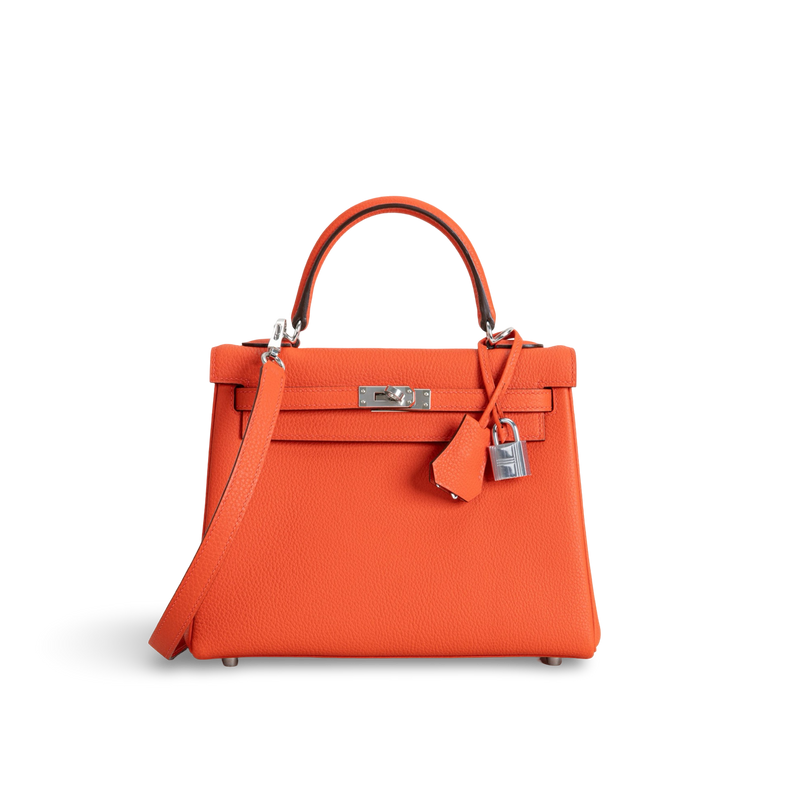KELLY 25 TOGO LEATHER FEU ORANGE WITH PALLADIUM HARDWARE (PHW)