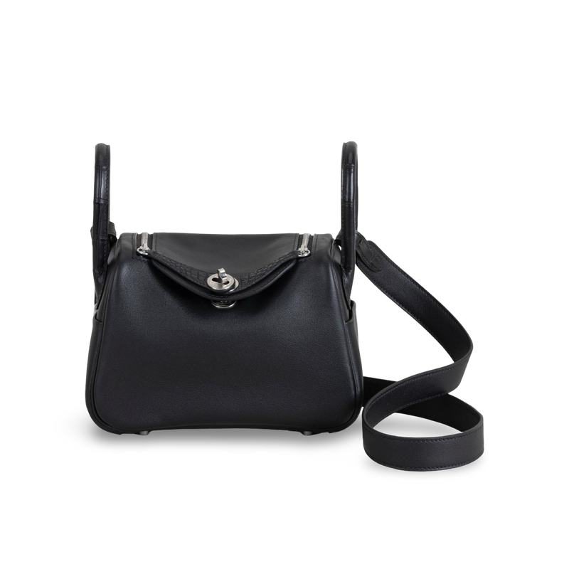 MINI LINDY 20 TOUCH SWIFT LEATHER & MISSISSIPPIENSIS ALLIGATOR (MATTE) NOIR (BLACK) WITH PALLADIUM HARDWARE (PHW)